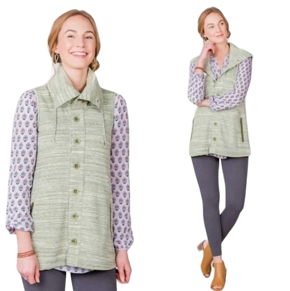 Matilda Jane "Out the Door" Vest small Heather Green stripes - Picture 9 of 10